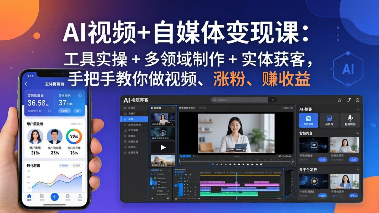 【中创网】AI视频+自媒体变现课：工具实操 + 多领域制作 + 实体获客，手把手教你做视频、涨粉、赚收益 - 初遇资源网