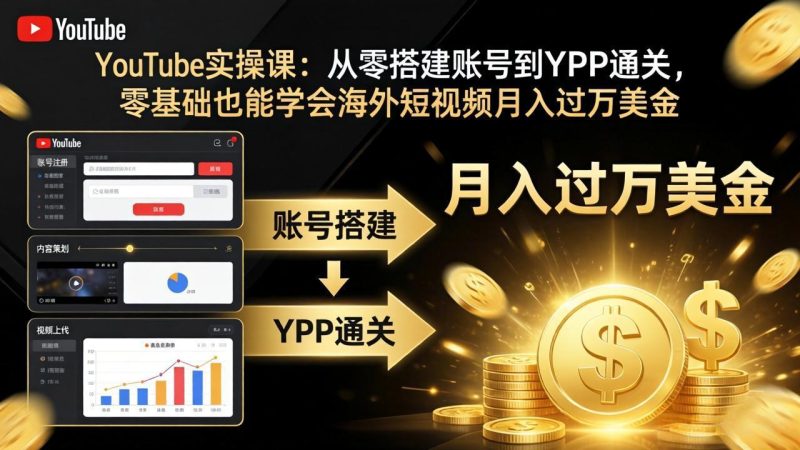 YouTube实操课:从零搭建账号到YPP通关,零基础也能学会海外短视频月入过万美金-初遇资源网