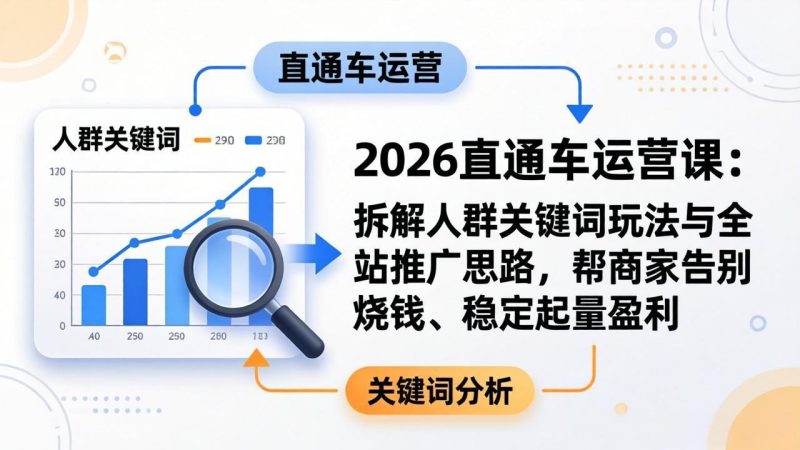 2026直通车运营课：拆解人群关键词玩法与全站推广思路，帮商家告别烧钱、稳定起量盈利-初遇资源网