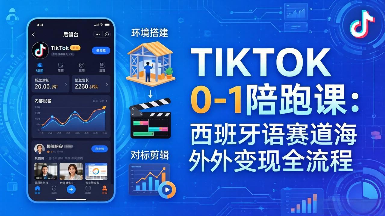 【中创网】TIKTOK 0-1 陪跑课：从环境搭建到刷对标剪辑，西班牙语赛道海外变现全流程 - 初遇资源网