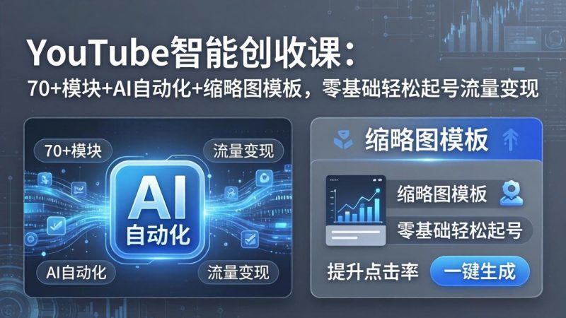 YouTube智能创收课：70+模块+AI自动化+缩略图模板，零基础轻松起号流量变现-初遇资源网