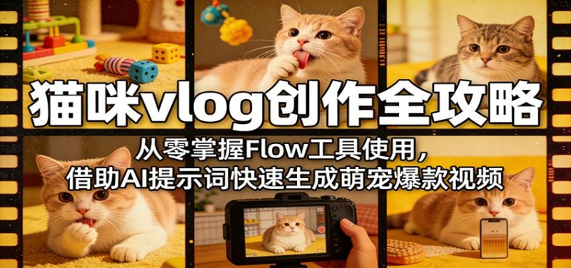 猫咪vlog创作全攻略：从零掌握Flow工具使用，借助AI提示词快速生成萌宠爆款视频-初遇资源网
