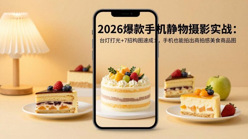 2026爆款手机静物摄影实战：台灯打光+7招构图速成，手机也能拍出商拍感美食商品图-初遇资源网