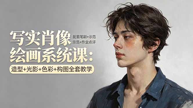 写实肖像绘画系统课：造型+光影+色彩+构图全套教学，配套笔刷+示范+作业点评-初遇资源网