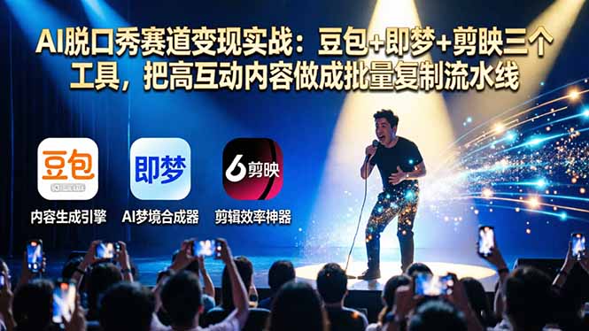 AI脱口秀赛道变现实战：豆包+即梦+剪映三个工具，把高互动内容做成批量复制流水线-初遇资源网