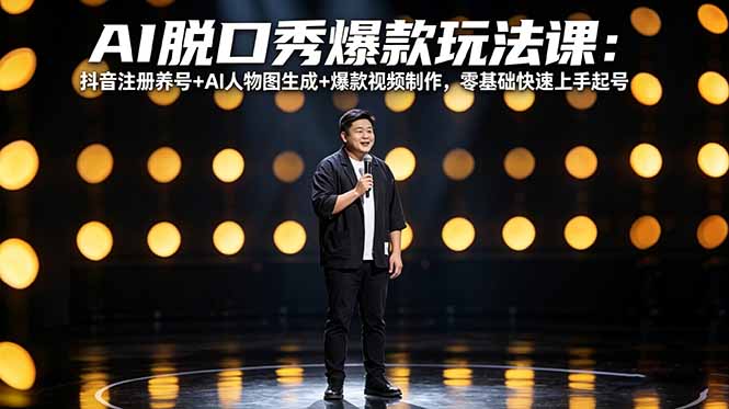 AI脱口秀爆款玩法课：抖音注册养号+AI人物图生成+爆款视频制作，零基础快速上手起号-初遇资源网
