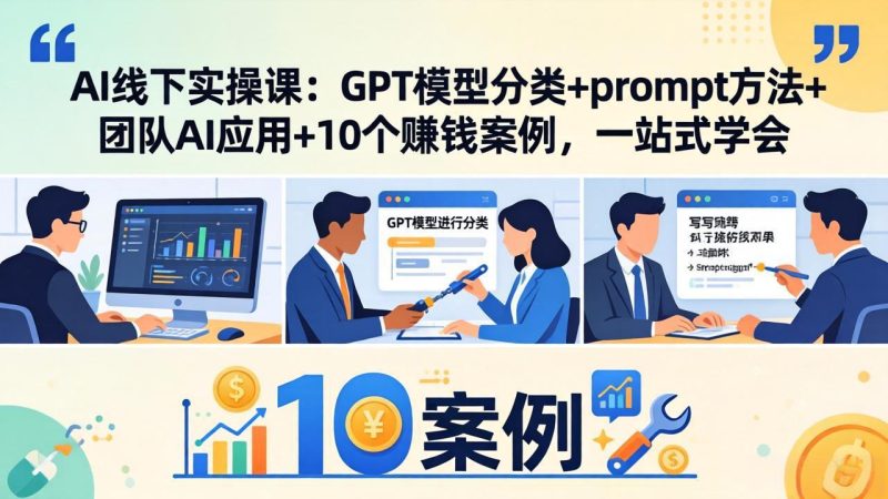 AI线下实操课：GPT模型分类+prompt方法+团队AI应用+10个赚钱案例，一站式学会-初遇资源网