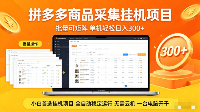 拼多多商品采集全自动挂机玩法 批量可矩阵 单机轻松日入300+-初遇资源网