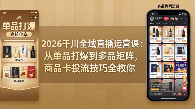 2026千川全域直播运营课：从单品打爆到多品矩阵，商品卡投流技巧全教你-初遇资源网