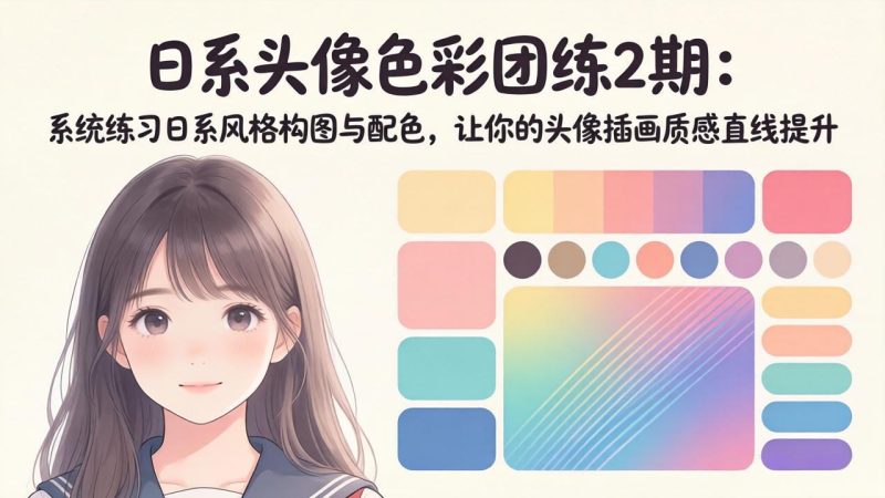 日系头像色彩团练2期：系统练习日系风格构图与配色，让你的头像插画质感直线提升-初遇资源网