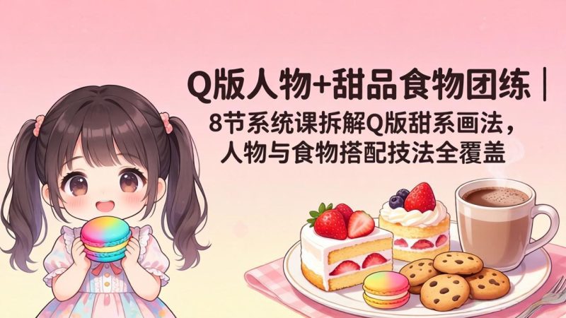 Q版人物+甜品食物团练｜8节系统课拆解Q版甜系画法，人物与食物搭配技法全覆盖-初遇资源网