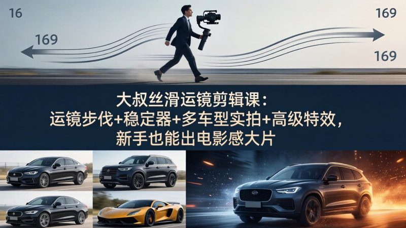 大叔丝滑运镜剪辑课：运镜步伐+稳定器+多车型实拍+高级特效，新手也能出电影感大片-初遇资源网