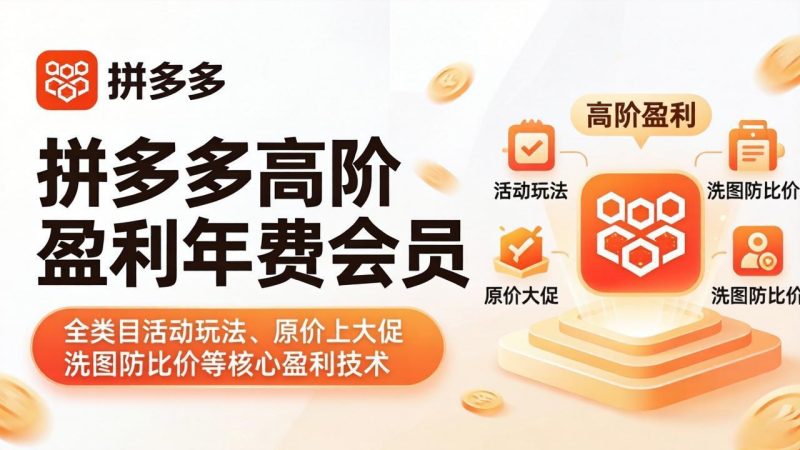 拼多多高阶盈利年费会员(更新4月15)：全类目活动玩法、原价上大促、洗图防比价等核心盈利技术-初遇资源网