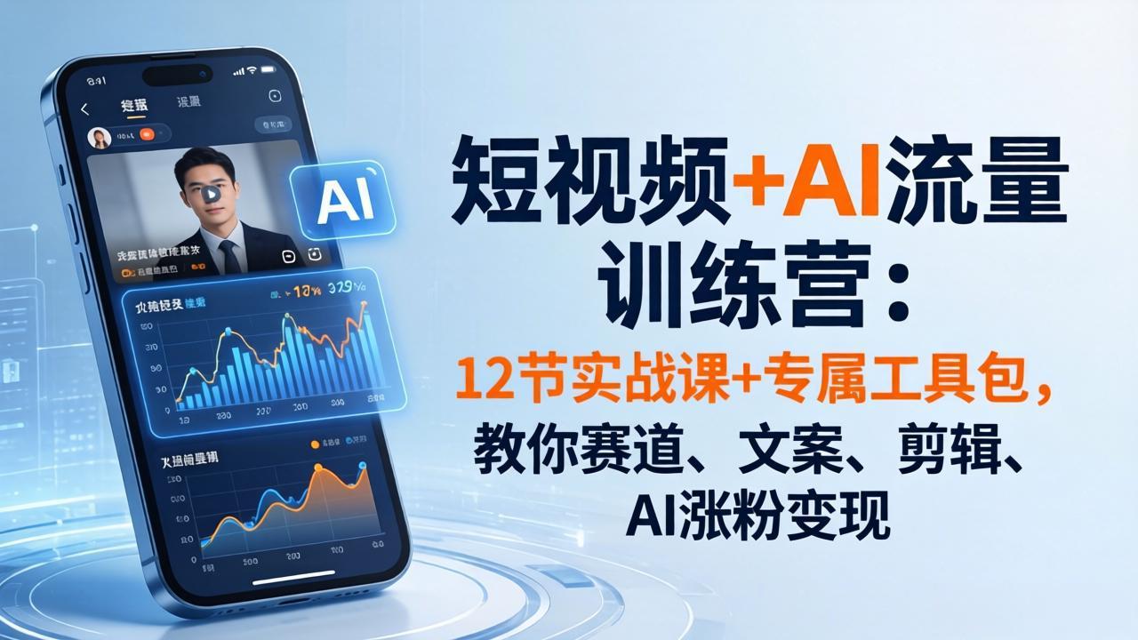 【中创网】短视频+AI流量训练营：12节实战课+专属工具包，教你赛道、文案、剪辑、AI涨粉变现 - 初遇资源网