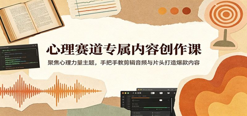心理赛道专属内容创作课：聚焦心理力量主题，手把手教剪辑音频与片头打造爆款内容-初遇资源网