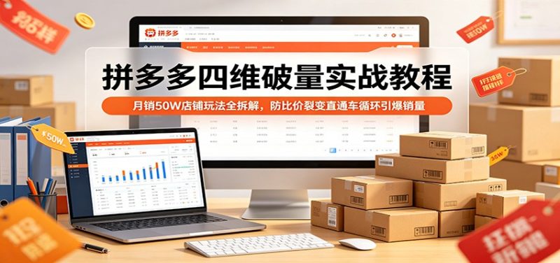 拼多多四维破量实战教程:月销50W店铺玩法全拆解,防比价裂变直通车循环引爆销量-初遇资源网