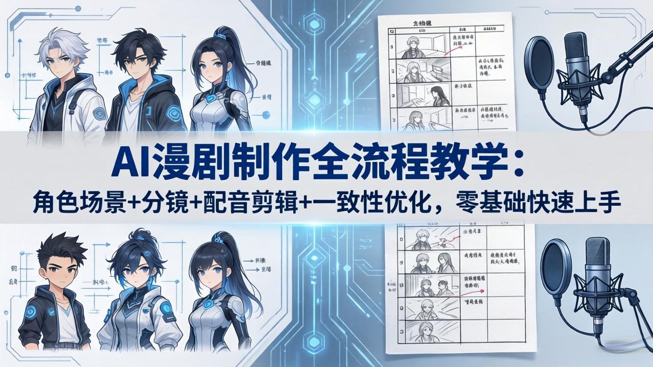 【中创网】AI漫剧制作全流程教学：角色场景+分镜+配音剪辑+一致性优化，零基础快速上手 - 初遇资源网