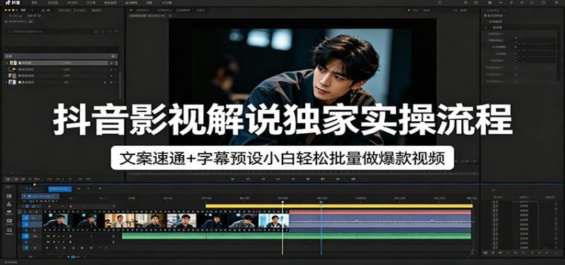 抖音影视解说独家实操流程，文案速通+字幕预设小白轻松批量做爆款视频-初遇资源网