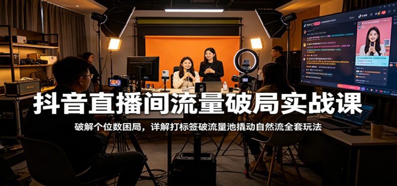 抖音直播间流量破局实战课：破解个位数困局，详解打标签破流量池撬动自然流全套玩法-初遇资源网