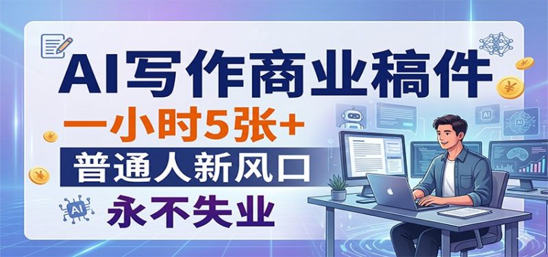 AI写作商业稿件，一小时5张+，普通人新风口，永不失业-初遇资源网