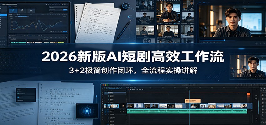 【福缘网创】2026新版AI短剧高效工作流：3+2极简创作闭环，全流程实操讲解 - 初遇资源网