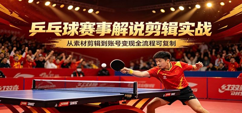 乒乓球赛事解说剪辑实战，从素材剪辑到账号变现全流程可复制-初遇资源网