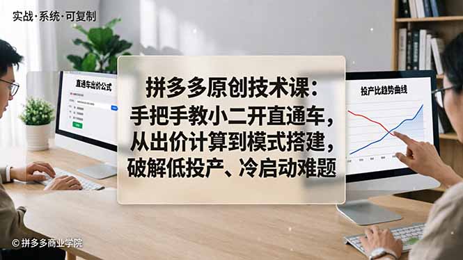 拼多多原创技术课：手把手教小二开直通车，从出价计算到模式搭建，破解低投产、冷启动难题-初遇资源网