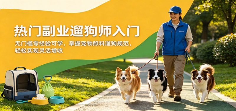 热门副业遛狗师入门，无门槛零经验可学，掌握宠物照料遛狗规范，轻松实现灵活增收-初遇资源网