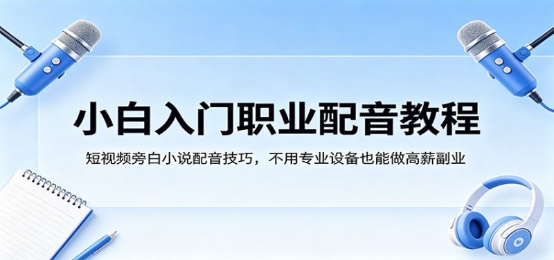 小白入门职业配音教程，短视频旁白小说配音技巧，不用专业设备也能做高薪副业-初遇资源网