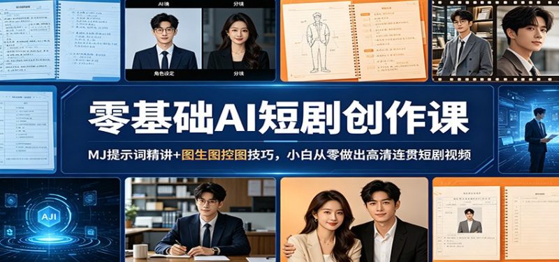 零基础AI短剧创作课：MJ提示词精讲+图生图控图技巧，小白从零做出高清连贯短剧视频-初遇资源网