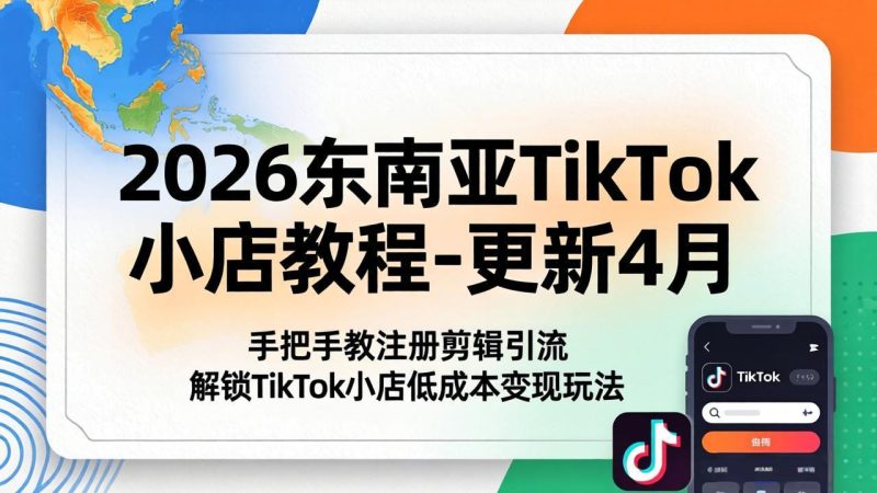 2026东南亚TikTok小店教程-更新4月，手把手教注册剪辑引流，解锁TikTok小店低成本变现玩法-初遇资源网