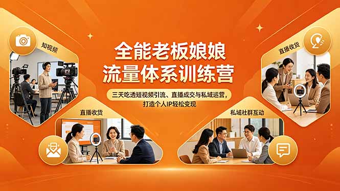 全能老板娘流量体系训练营，三天吃透短视频引流、直播成交与私域运营，打造个人IP轻松变现-初遇资源网