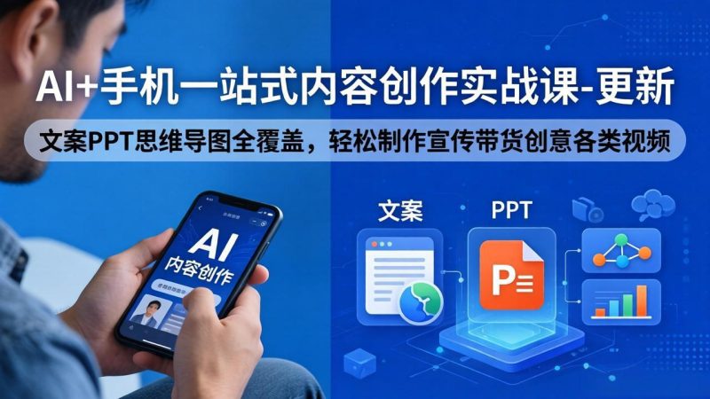 AI+手机一站式内容创作实战课-更新，文案PPT思维导图全覆盖，轻松制作宣传带货创意各类视频-初遇资源网