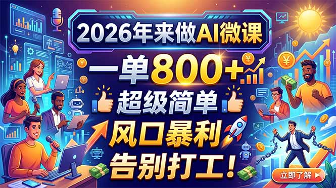 2026年来做AI微课，一单800+，超级简单，风口暴利，告别打工！-初遇资源网