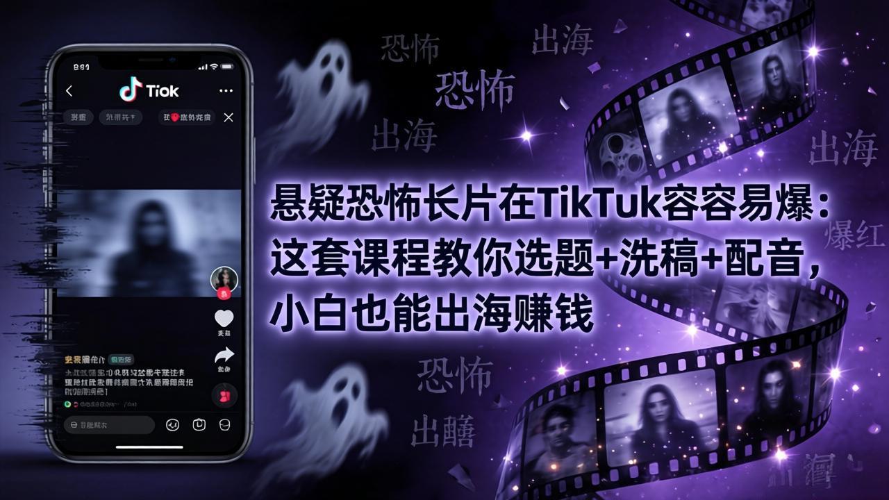 【中创网】悬疑恐怖长片在TikTok最容易爆：这套课程教你选题+洗稿+配音，小白也能出海赚钱 - 初遇资源网