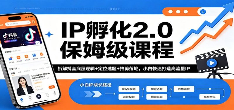 IP孵化2.0保姆级课程：拆解抖音底层逻辑+定位选题+拍剪落地，小白快速打造高流量IP-初遇资源网