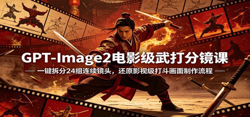 GPT-Image2电影级武打分镜课:一键拆分24组连续镜头,还原影视级打斗画面制作流程-初遇资源网