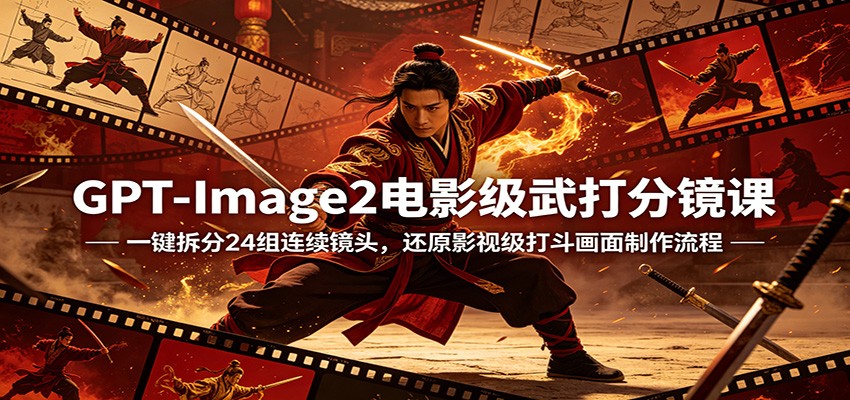 【福缘网创】GPT-Image2电影级武打分镜课：一键拆分24组连续镜头，还原影视级打斗画面制作流程 - 初遇资源网