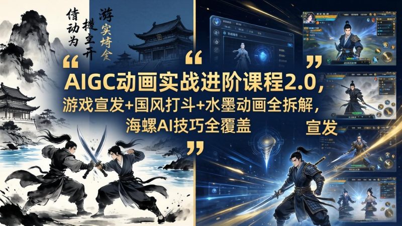 AIGC动画实战进阶课程2.0,游戏宣发+国风打斗+水墨动画全拆解,海螺AI技巧全覆盖-初遇资源网