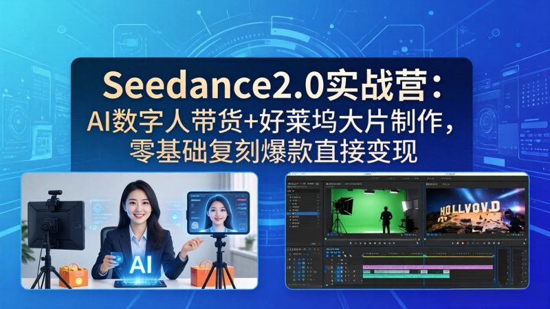 Seedance2.0实战营：AI数字人带货+好莱坞大片制作，零基础复刻爆款直接变现-初遇资源网