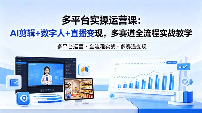 某团队多平台实操运营课-更新26年4月29：AI剪辑+数字人+直播变现，多赛道全流程实战教学-初遇资源网