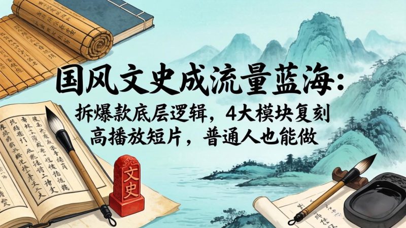国风文史成流量蓝海：拆爆款底层逻辑，4大模块复刻高播放短片，普通人也能做-初遇资源网