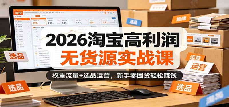 2026淘宝高利润无货源实战课：权重流量+选品运营，新手零囤货轻松赚钱-初遇资源网