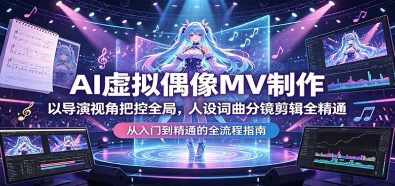 AI虚拟偶像MV制作：以导演视角把控全局，人设词曲分镜剪辑全精通-初遇资源网