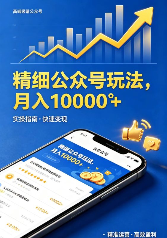 精细公众号玩法，月入10000+，实操指南，快速变现-初遇资源网