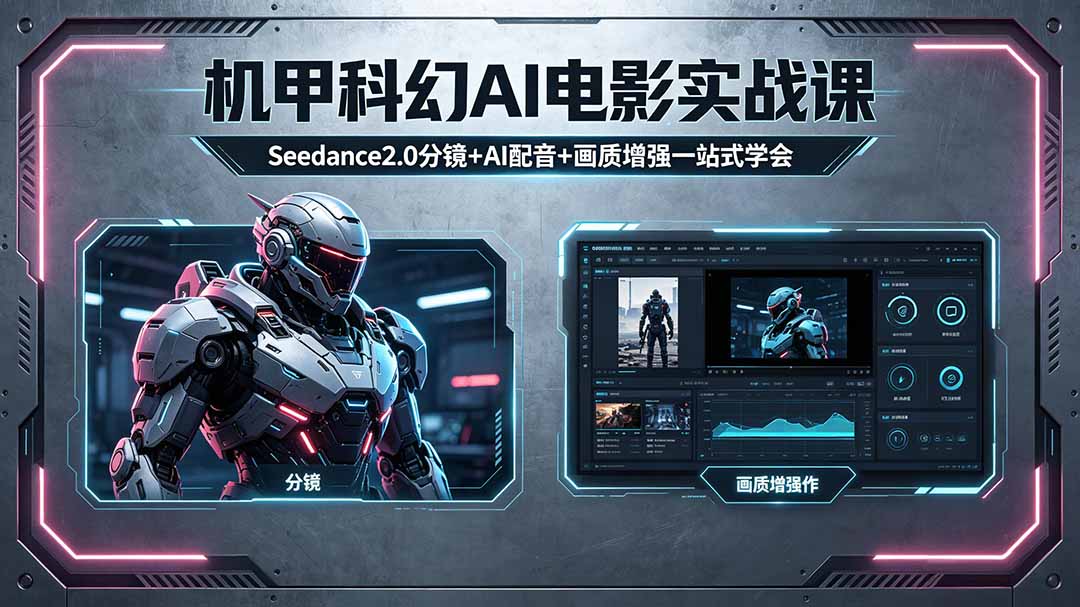 【中创网】机甲科幻 AI 电影实战课，Seedance2.0 分镜 + AI 配音 + 画质增强一站式学会 - 初遇资源网