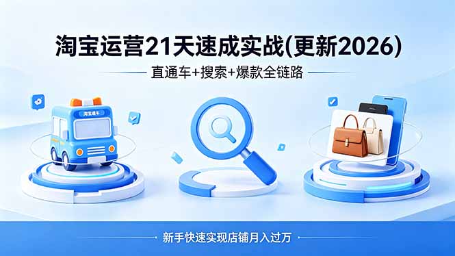 淘宝运营21天速成实战(更新4月)，直通车+搜索+爆款全链路，新手快速实现店铺月入过万-初遇资源网