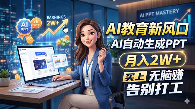 AI教育新风口，AI自动生成PPT，月入2W+，无脑赚，告别打工-初遇资源网