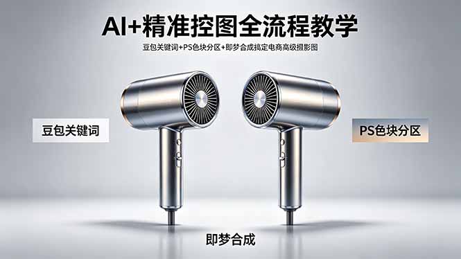 AI+精准控图全流程教学 豆包关键词+PS色块分区+即梦合成搞定电商高级摄影图-初遇资源网