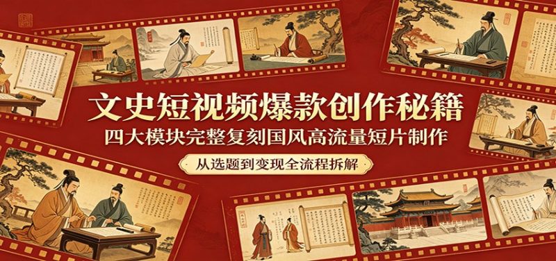 文史短视频爆款创作秘籍：四大模块完整复刻国风高流量短片制作-初遇资源网